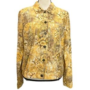 Christopher & Banks Jacket L Floral Yellow Jean